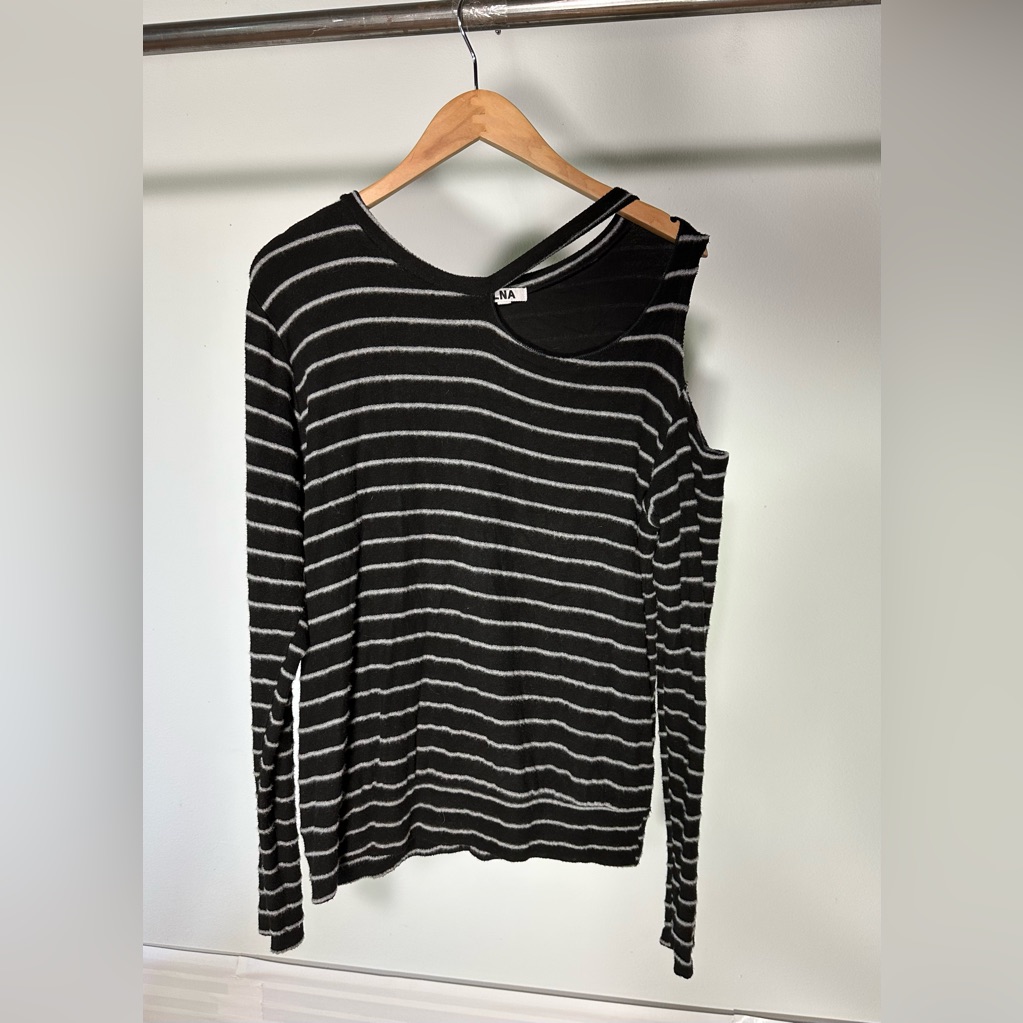 Cold Shoulder Striped Pullover